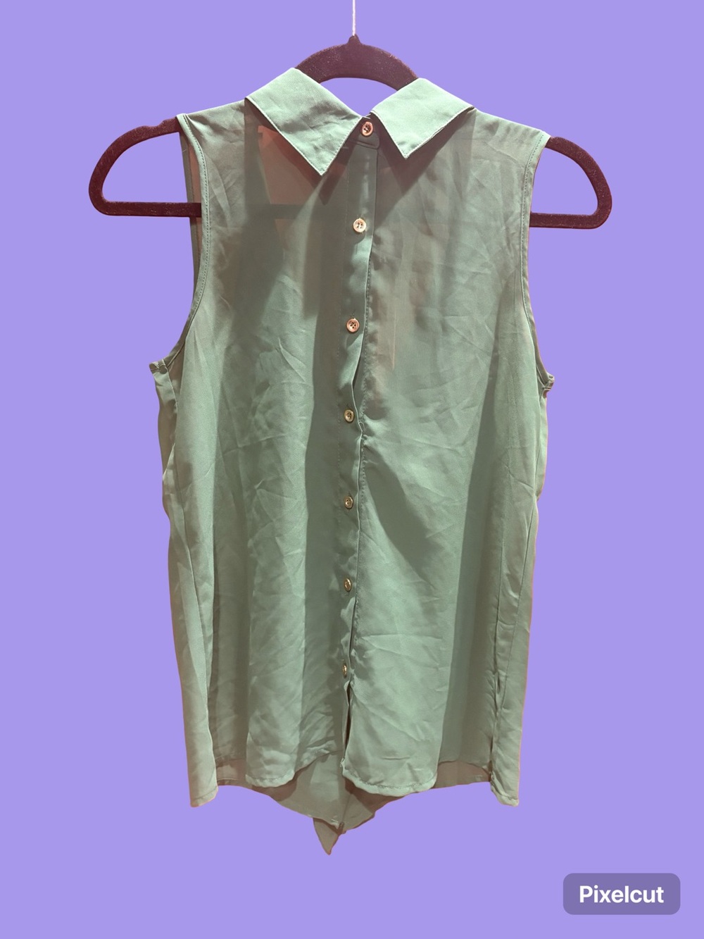 Sleeveless Button-Front Collared Top - Mint Green